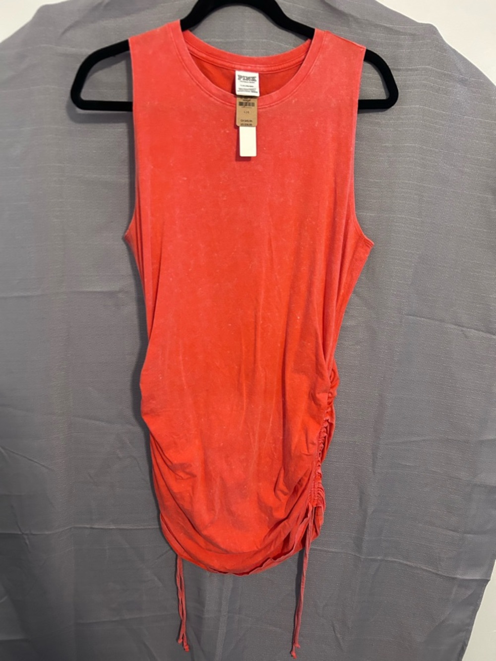 PINK Victoria's Secret Coral-Red Side-Ruche Tank